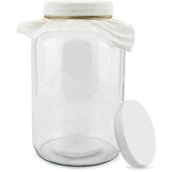 1 Gallon Glass Kombucha Jar w/Cotton Cloth Cover & Plastic Lid for Storage after Brewing