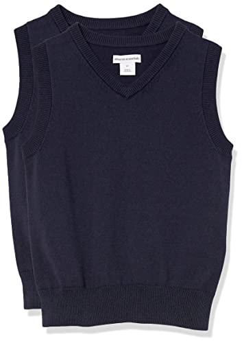 Amazon Essentials Veste Col en v en Coton Uniforme Garçon, Lot de 2, Bleu Marine, 11-12 Ans