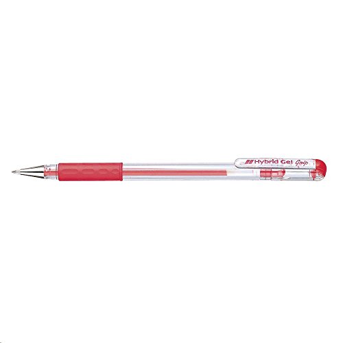 Pentel Hybrid Gel Grip Rollerball Pen 0.6mm Tip 0.3mm Line Red Ref K116-BE [Pack of 12]