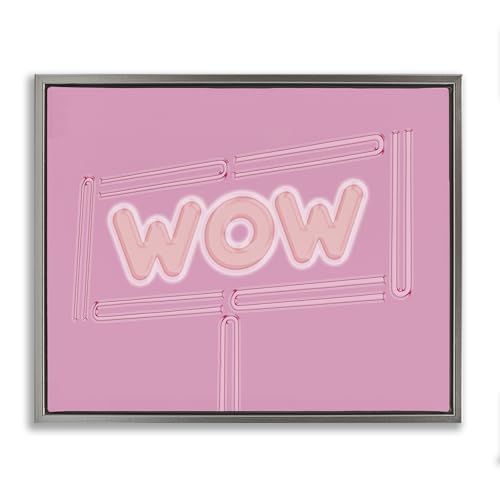 Stupell Industries Wow Neon Lights Style Framed Floater Canvas Wall Art Design…