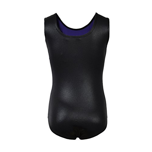 Shiny Waves Metallic Athletic Dance Gymnastics Leotard Bodysuit Outfit for Girls Purple Waves Black Size 14