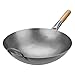 Timoney Carbon Steel Pow Wok Traditional Hand Hammered Stir-Fry Pan with Helper Wooden Handle (14 Inch, Round Bottom Wok)