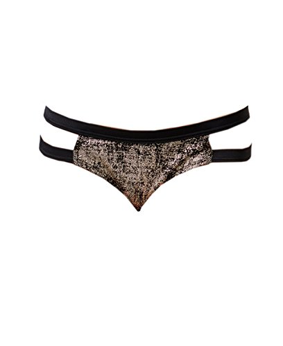 Hula Honey Women's Rockin' Shine Metallic Cutout Cheeky Hipster Bottoms (Medium, Black Gold)