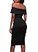 AlvaQ Women's Sexy V Neck Ruched Off Shoulder Bodycon Midi Club Dress Lrge Black