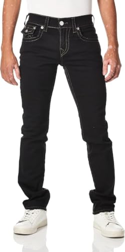 True Religion Herren Gerade Klappe Jeans, Body SpĂĽlung Schwarz, 44W / 34L