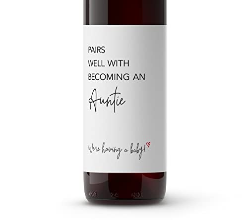 Pairs Well With Becoming an Auntie ● SET of 4 ● Pregnancy Announcement Wine Labels, Baby Announcement to Friends Wine Label, Pregnancy Reveal Gift, Alternative to Card, Waterproof (Minimalist)