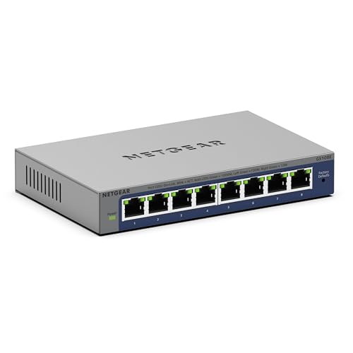 GS108E Switch de 8 Puertos Gigabit Ethernet Plus |gestionable Montaje de sobremesa o en Pared y protección de por Vida Limitada