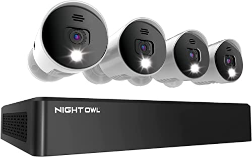 Night Owl 8 Channel 4K Bluetooth DVR with 1TB Hard Drive and 4 Wired 4K Spotlight Cameras with Audio Alerts and Sirens