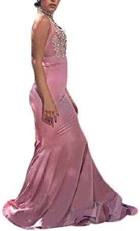 Women's Sexy Halter Neck Pink Mermaid Prom Dresses 2018 Long Evening Gowns