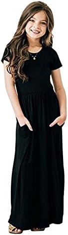 Girl's Summer Short Long Sleeve Stripe Holiday Dress Maxi Dress with Pocket Size 3-16T