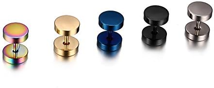 6 Pairs Mealguet Jewelry A Pair 8mm Men's Stud Earring Illusion Tunnel Plug Screw Back in Stainless Steel