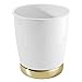 mDesign Round Metal Small Trash Can Wastebasket, Garbage Container Bin for Bathrooms, Powder Rooms, Kitchens, Home Offices - Durable Solid Steel - White/Soft Brass