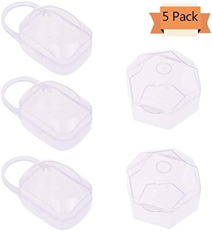 Haomian 5 Pack Pacifier Case Food Grade Plastic Pacifier Nipple Holder Box Soother Dummy Storage Case for Travel and Daily Storage