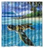 Best funny sea turtle Shower Curtain, Shower Rings Included 100% Polyester Waterproof 66" x 72"