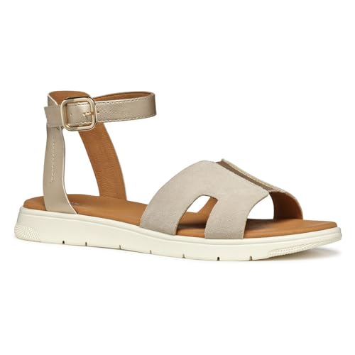 Geox D DANDRA B, Sandalo Piatto Donna, Camel/Lt Gold, 37 EU