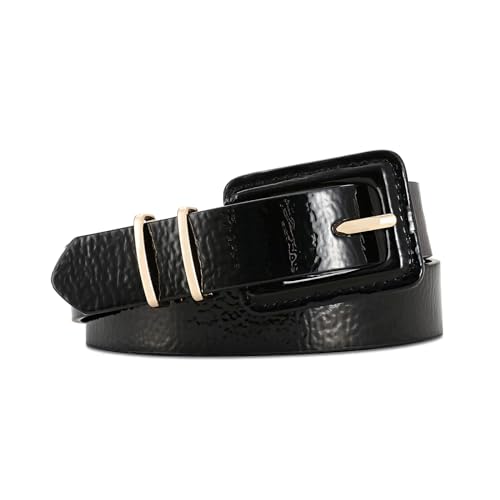 Women's Black Patent Leather Belt Square Buckle with Gold Accents Waist  Belts