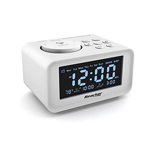 REACHER Small Digital Alarm Clock Radio with 2 USB Charging Ports, 0