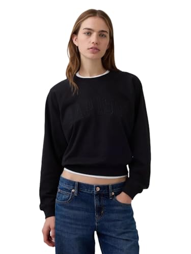 GAP womens French Terry Logo Crew Sweatshirt True Black Logo XXS