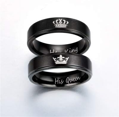 VEVICE 1 PCS Couple Rings His Queen and Her King Ring Black Titanium Stainless Steel Engagement Wedding Anniversary Rings Set Gifts for Women Men Lovers size 7# (his Queen)