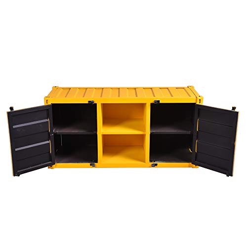 Diwhy Retro Vintage Tv Cabinet Container Style with 2 Doors and Shelve Industrial Design bar Decorate Cabinet Yellow - Thumbnail 4