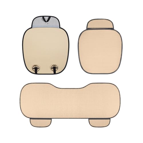 Ice Silk Car Seat Cushion, Summer Breathable Non-Slip Car Seat Cushion Set, Seat Cushion Three Piece Set Keep Driving Breathable and Fresh (Beige)
