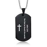 MEALGUET Stainless Steel Religous Scripture Quote Faith Christian Bible Verse Inspirational Cross Dogtag Pendant Necklace for Men