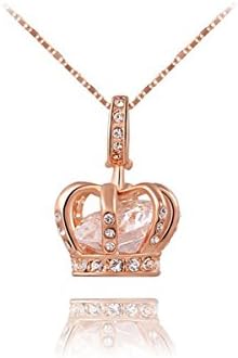 AROUND 101 Gold Plated Austrian Crystal Luxury Crown AAA Zircon Pendant Necklace for Women (Brown)
