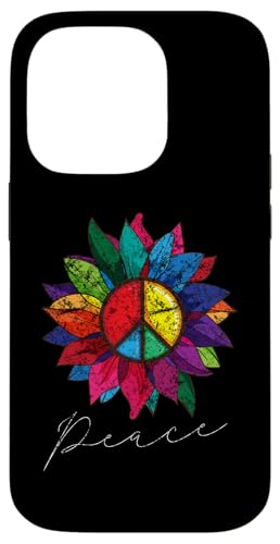 Sunflower Flower Distressed Rainbow Peace Sign 70s Case for iPhone 14 Pro