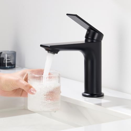 CECIPA Bathroom Sink Faucet Lead-Free Spout Height 11cm | Removable Flow Regulator with Flow Limiter, Water and Energy Saving, No Joystick, Black Finish