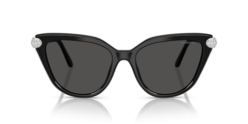 Swarovski SK6039F Low Bridge Fit Sunglasses, Black/Dark Grey, 56 mm