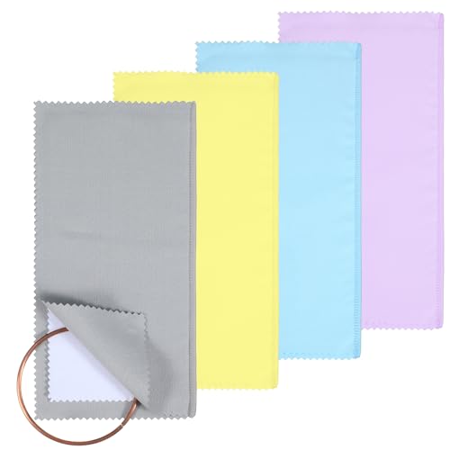 4PCS Silver Polishing Cloth, 7.87 Inch Square Soft Jewelry Polishing Cloth, Double-Layer Jewelry Cleaning Cloths for Cleaning Gold, Diamonds, Platinum, Gemstones, Coins(Yellow, Blue, Pink, Gray)