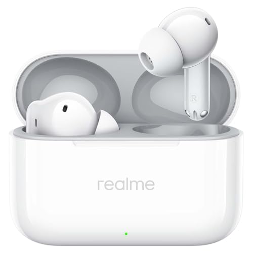 realme Buds T200 Auriculares Inalámbricos con 32dB ANC, 50H de Batería, Auriculares Bluetooth TWS In-Ear con 12,4 mm Hi-Res Audio Controlador y 3D Audio Espacial, IP55 Audífonos, Blanco