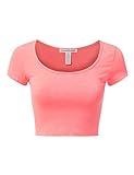 JJ Perfection Women's Solid Basic Short Sleeve Stretch Scoop Neck Crop Top
