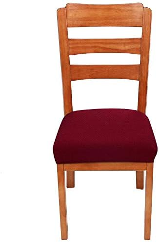 smiry Stretch Chair Seat Covers for Dining Room Burgundy Set of 6 Jacquard Dining Chair Seat Protectors Chair Slipcovers - Image 3