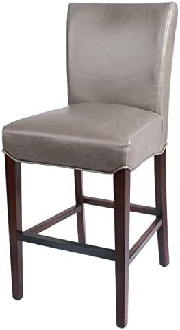 New Pacific Direct Milton Bonded Leather Counter Stool 26",Brown Legs,Vintage Gray,Fully Assembled