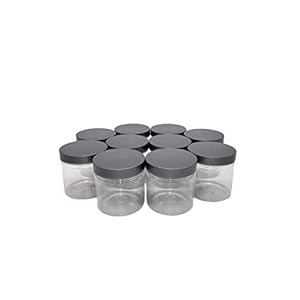 Truenova - Set of 10 x 250ml Small Round Plastic Storage Jars Kitchen/Garage Organisation with Flat Silver Lids