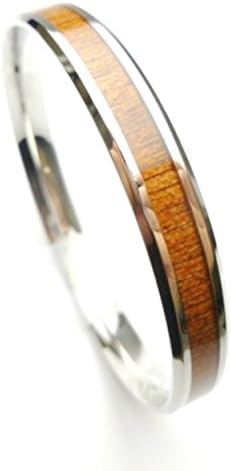 Stainless Steel, (6mm,8mm,10mm,12mm)Natural Koa Wood Bangle (W: 8mm, L: 7.5")