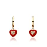 Little Miss Twin Stars Girls' I Love My Jewels 14k Gold-Plated Hoop Earrings with Red Enamel Heart