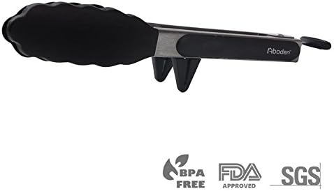 Aboden Silicone Heads Cooking Tongs with Side Rests, 9 Inch, Black