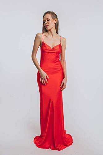 red cowl neck maxi slip dress
