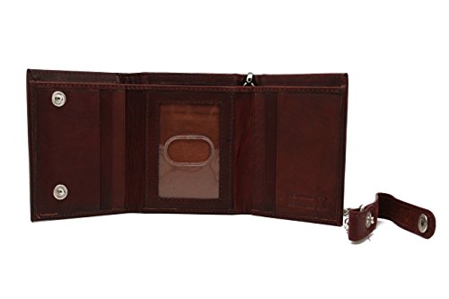 Horse Emboss Burgundy Leather Trucker Biker Tri-fold Chain Wallet in Box