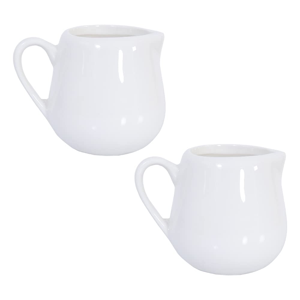 2 Pcs 75ml Small Milk Jug, Gravy Jug, White Ceramic Kitchen Pouring Coffee Cream Sauce Cup with Handle
