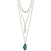 Sundance Beach Gold & Green Stone & Fern Layered Long Necklace