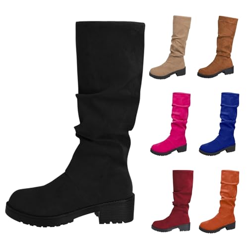 black knee high boots Boots for Women UK High Knee-High Round Toe Winter Booties Women's Thigh-High Anti-slip Waterproof Booties Thick-soled Half Shoes winter Wellies for women uk