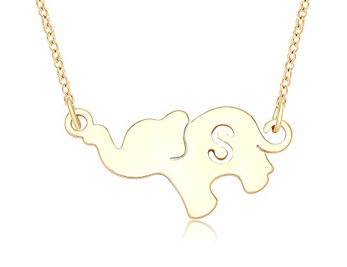 TUSHUO Simple Gold-Plated Necklace with Hollow 26 Letters on Cute Elephant Pendant (S)