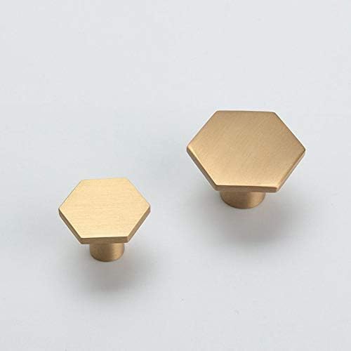Brushed Brass Hexagon Cabinet Knobs Dresser Pulls Kitchen Furniture Handle Hardware 5Pack (5, 21x34mm)