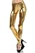 Sakkas Footless Liquid Wet Look Metallic Stretch Leggings - Gold/X-Large