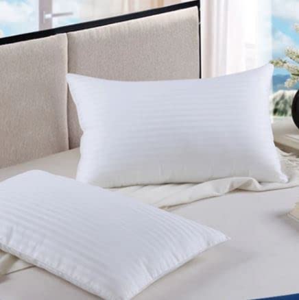 T-H Hotel Quality Stripe Pillows for Sleeping Premium Hollowfibre Filled, Breathable Anti-Allergy Soft to Medium Firm Bounce Back Pillows For Bed, White, 2 Count (Pack of 1)