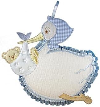 Birth Ribbon, Stork to Embroider with Light blu Bear …
