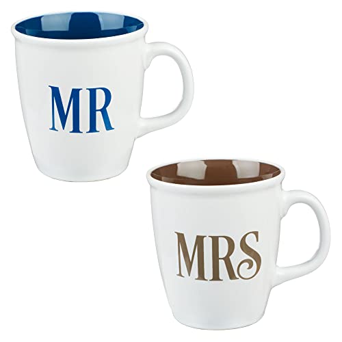 Christian Art Gifts Ceramic Coffee/Tea Mug Set for Couples | Mr. and Mrs. His and Hers Design Bible Verse Mug Set | Boxed Set/2 Coffee Cups